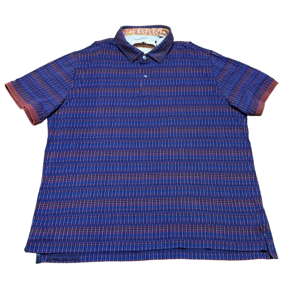Robert Graham Polo Shirt Men XL Woven Geometric Cotton Stripes